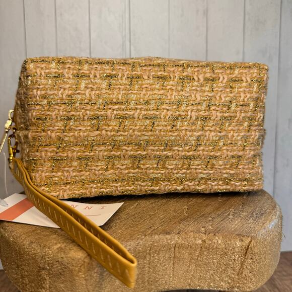 Tweed Pouch with Removable Wristlet Strap Tan Neutral Bag NEW FAST SHIP - Picture 3 of 7